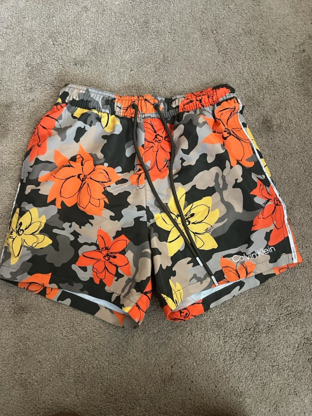 Calvin Klein Men’s Orange & Yellow Floral Camo Swim Trunks